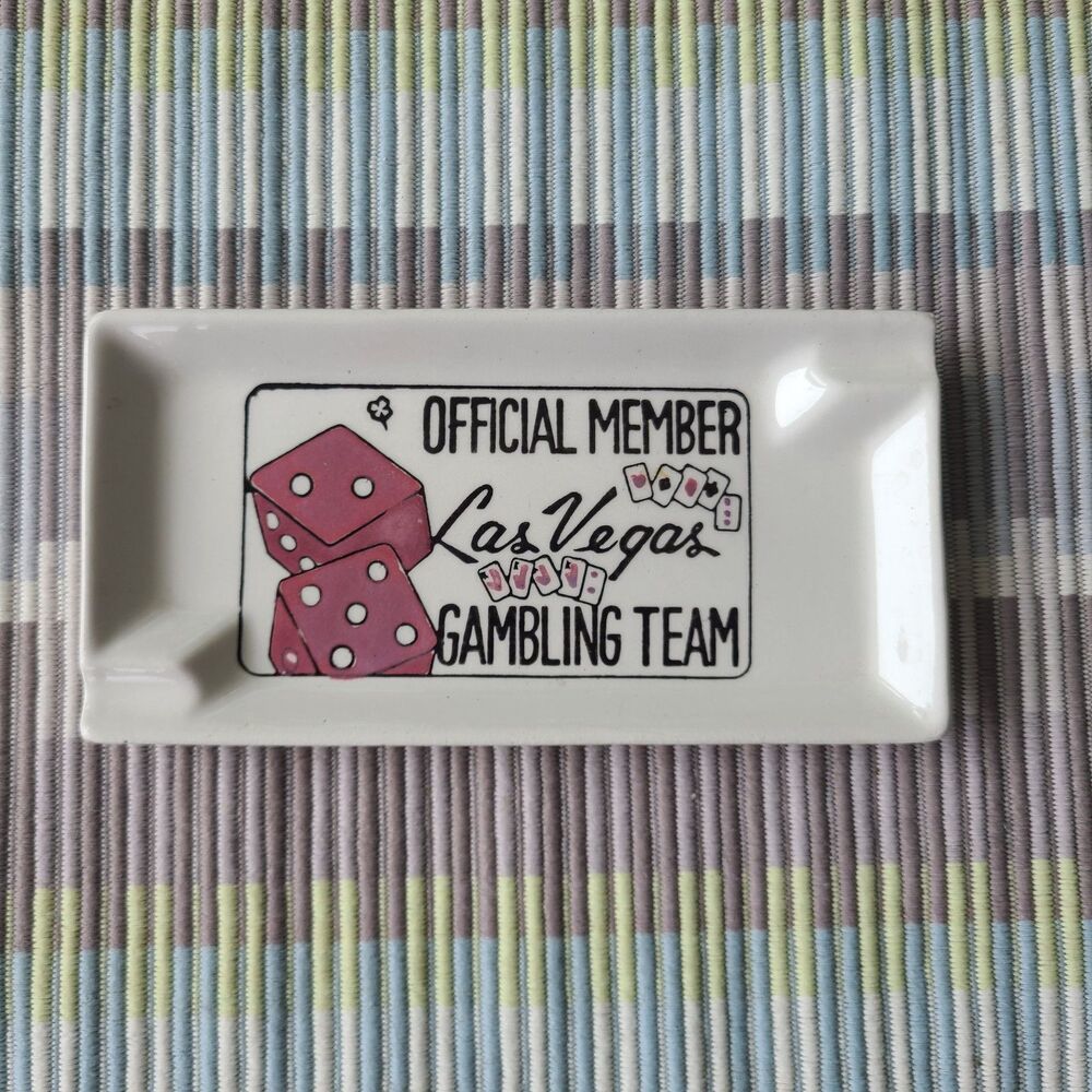 Vintage Las Vegas Gambling Team Ceramic Ashtray / Trinket Dish Dice And Cards